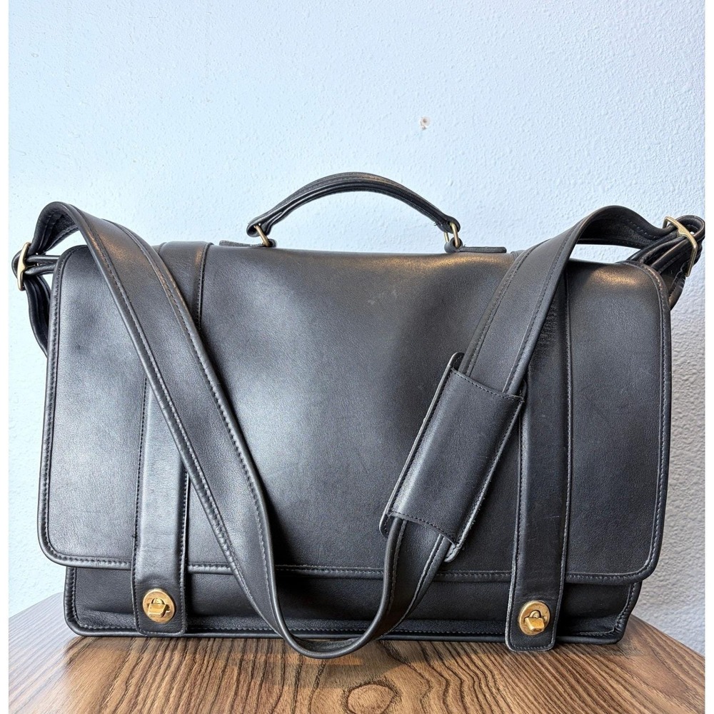 Coach Beekman Briefcase Vintage Black Leather Messenger Bag Made in USA 5231 - Picture 1 of 16